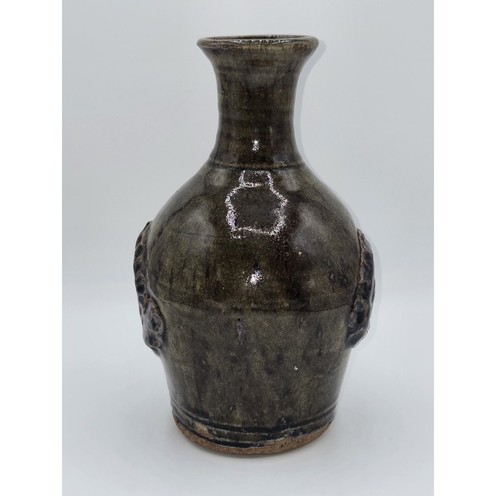 Signed Cohen Studio Pottery Vase Sculptural‎ Relief Stoneware Bottle Form
